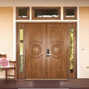 Cửa thép vân gỗ sau khi được lắp đặt hoàn chỉnh