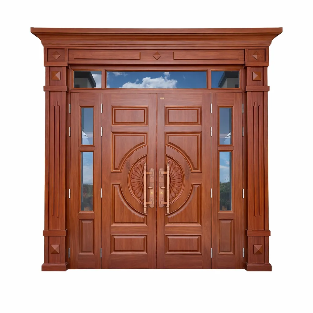Cửa thép vân gỗ 4 cánh TP1 - Huỳnh hoa cúc