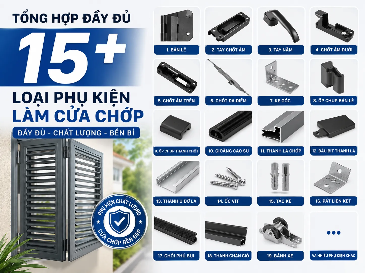 Tổng hợp đầy đủ 15+ loại phụ kiện làm cửa chớp